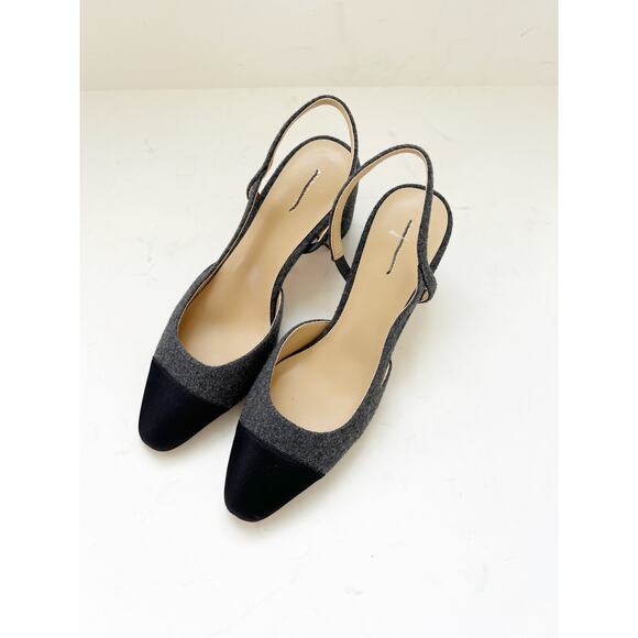 Ann Taylor Flannel Cap Toe Block Heel Slingback Pumps - 8 - Picture 3 of 5